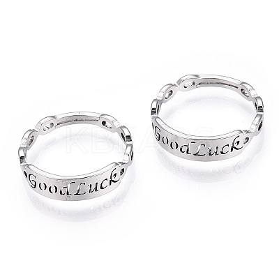 Non-Tarnish 304 Stainless Steel Word Good Luck Adjustable Ring for Women LS-RJEW-T027-13P-1