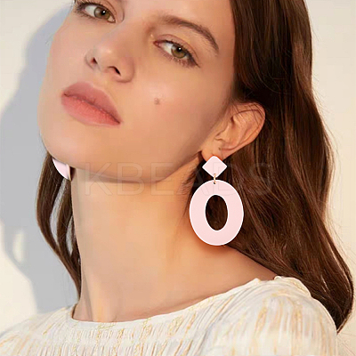 5 Pair 5 Color Acrylic Hollow Oval Dangle Stud Earrings with Steel Iron Pins for Women EJEW-AN0004-04-1