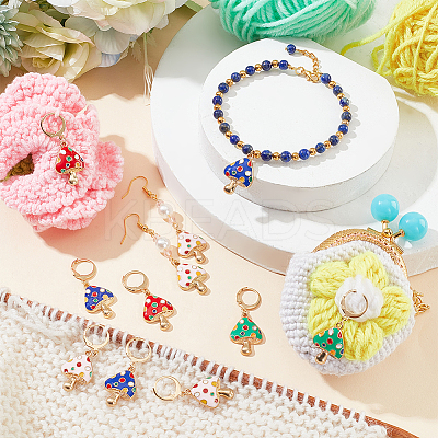 16Pcs 4 Color Alloy Enamel Mushroom Charms Locking Stitch Markers AJEW-PH01455-1