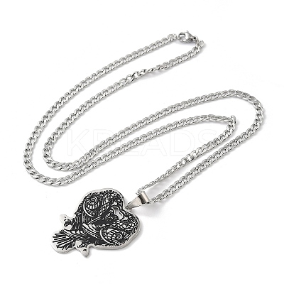 201 Stainless Steel Black Enamel Double Raven Pendant Necklaces LS-NJEW-H065-09P-1