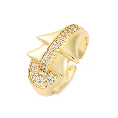 Brass Micro Pave Clear Cubic Zirconia Cuff Rings for Women RJEW-U043-09G-1