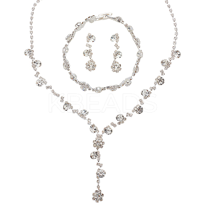 1 Set Crystal Rhinestone Lariat Necklace & Link Chain Bracelet & Dangle Stud Earrings SJEW-AN0001-04-1