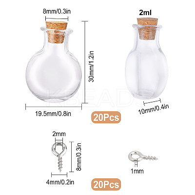 40Pcs 2 Style Glass Bottles AJEW-SC0001-34-1