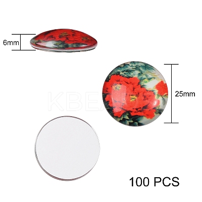 Flower Printed Glass Cabochons GGLA-SZ0001-15-1