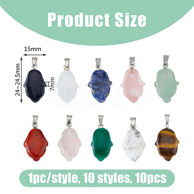 10Pcs 10 Styles Mixed Gemstone Pendants G-HY0001-46-1