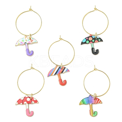 Umbrella Alloy Enamel Wine Glass Charms Sets AJEW-JO00185-1