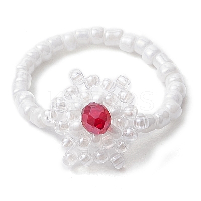 Snowflake Handmade Glass Seed Beads Stretch Rings for Women RJEW-MZ00027-1