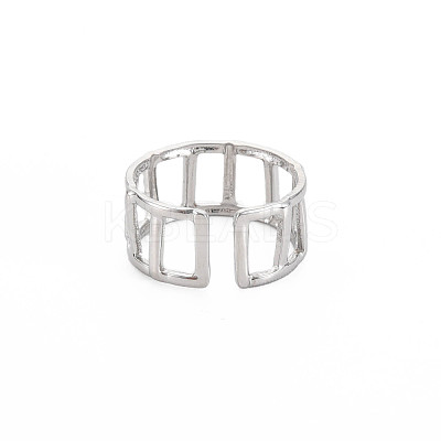 Non-Tarnish 304 Stainless Steel Rectangle Hollow Open Cuff Ring for Women RJEW-S405-161P-1