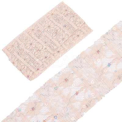5Yards Polyester Flower Lace Ribbons with Paillettes OCOR-GF0005-24D-1