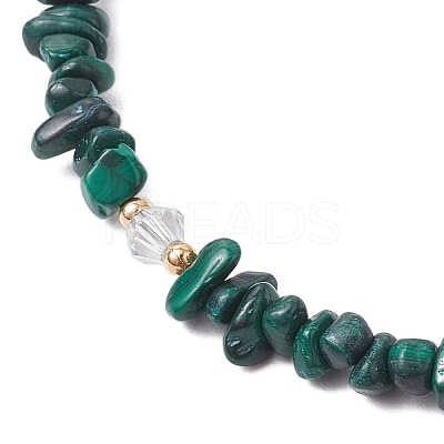 Natural Malachite Chip & Glass Beaded Anklets AJEW-AN00682-05-1