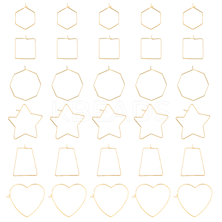 36Pcs 6 Style Brass Hoop Earring Findings KK-FH0005-44-1