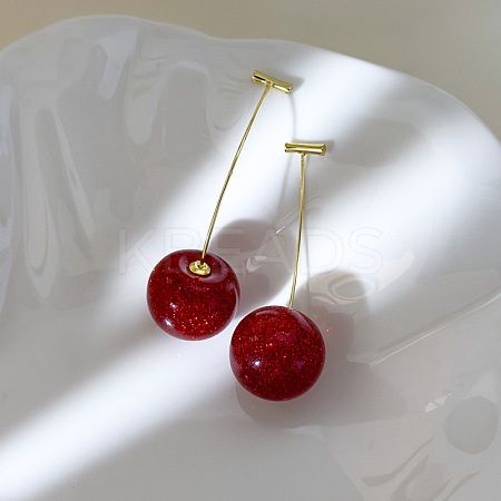Zinc Alloy Resin Cherry Stud Earrings ZW7024-2-1