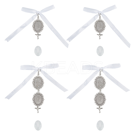 Tibetan Style Alloy & Glass Oval Photo Bouquet Hanging Ornaments HJEW-HY0001-11-1