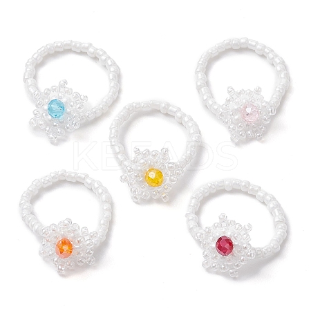Snowflake Handmade Glass Seed Beads Stretch Rings for Women RJEW-MZ00027-1