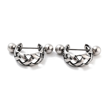 Hollow Cross 316 Surgical Stainless Steel Shield Barbell Hoop Earrings EJEW-Z050-55AS-1