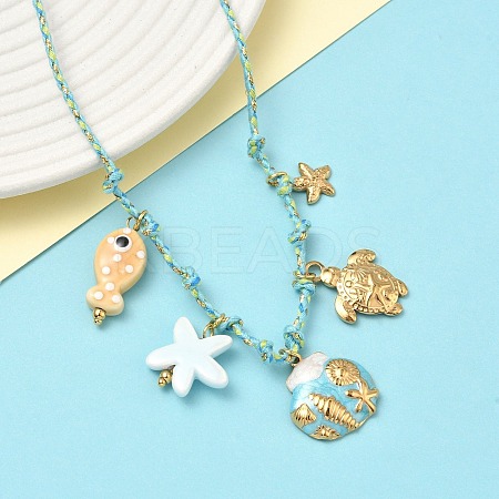 Ocean Theme Starfish Fish Turtle Shell Shape 304 Stainless Steel Pendant Necklaces NJEW-D344-03G-1