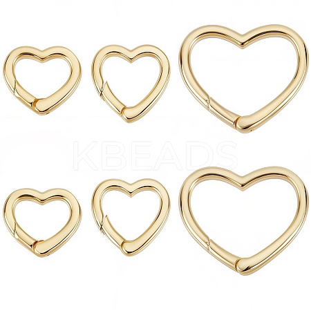 6Pcs 3 Styles Rack Plating Heart Brass Spring Gate Rings KK-SC0006-11-1
