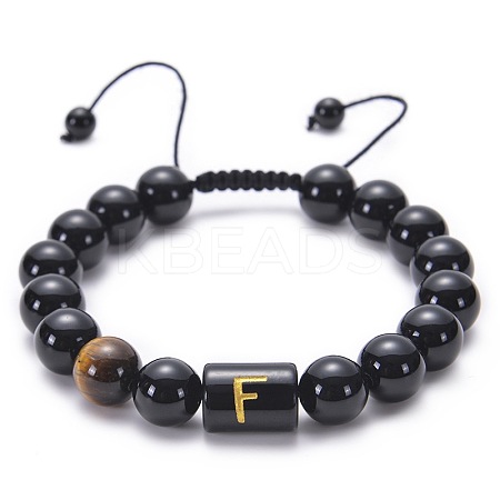 Natural Black Agate & Tiger Eye Round Beaded Adjustable Bracelets HL8029-6-1