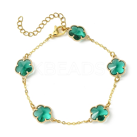 Glass Flower Link Bracelets BJEW-JB10219-02-1