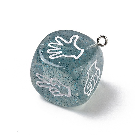 Transparent Resin Finger Guessing Game Dice Rock Pendants RESI-G064-01D-1
