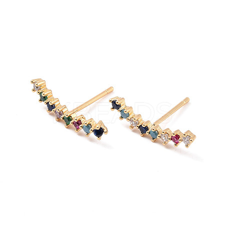 Colorful Cubic Zirconia Curved Bar Stud Earrings EJEW-C023-03G-1