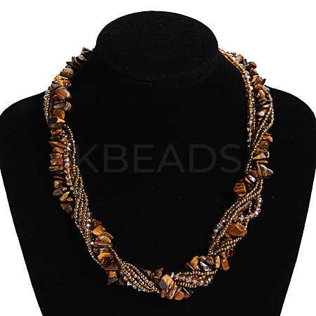 Tiger Eye Multi-strand Necklaces NJEW-L143-02-1