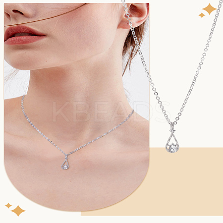 1Pc Alloy Clear Cubic Zirconia Teardrop Pendant Necklaces for Women NJEW-LP0004-14P-1