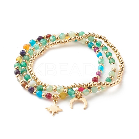 Natural Agate Round Beads Stretch Bracelets BJEW-JB07294-03-1