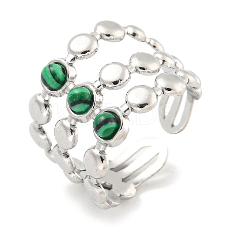 304 Stainless Steel Synthetic Malachite Cuff Rings G-Z056-05P-04-1