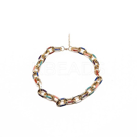 Colorful Aluminum Enamel Cable Chain Necklace for Women NJEW-TAC0001-006-1