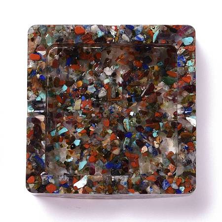 Resin with Natural Mixed Stone Chip Stones Ashtray DJEW-F015-04A-1