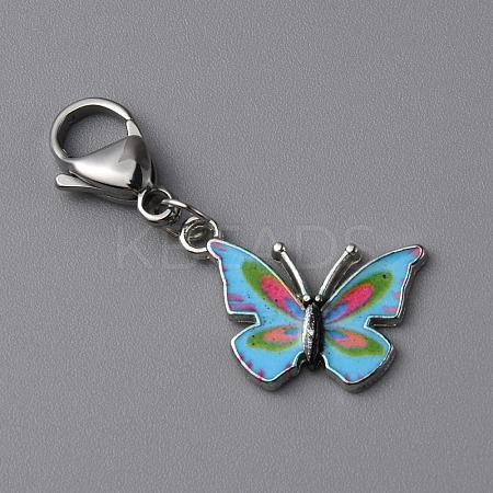 Butterfly Alloy Enamel Pendant Decoration HJEW-WH0042-73E-1