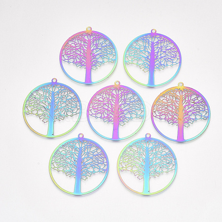 Ion Plating(IP) 201 Stainless Steel Filigree Pendants STAS-S108-44-1