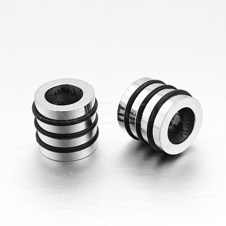 Nice Big Hole 304 Stainless Steel Wrapped Black Rubber Column Beads STAS-N066-07-1
