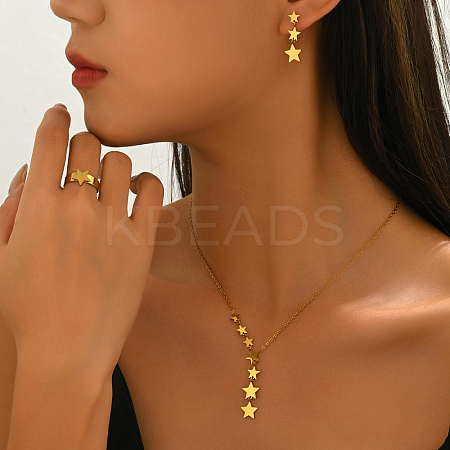 Stainless Steel Star Earrings & Necklaces & Rings Sets for Women IZ1573-1