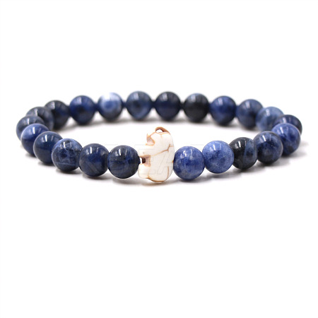Natural Lapis Lazuli & Synthetic Turquoise Beads Stretch Bracelets for Men Women QO0012-5-1