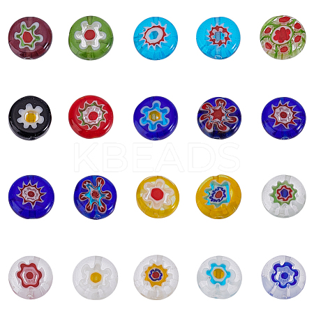 100Pcs Flat Round Handmade Millefiori Glass Beads LK-HY0001-02-1