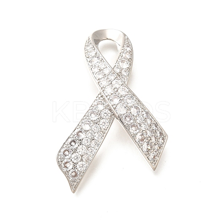 Silk Ribbon Brass Micro Pave Clear Cubic Zirconia Brooches KK-M312-23P-1