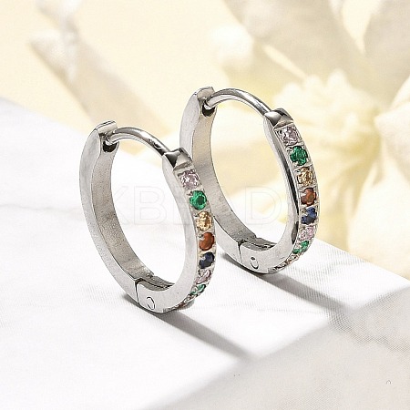 304 Stainless Steel Micro Pave Cubic Zirconia Huggie Hoop Earrings EJEW-C096-01J-P-1