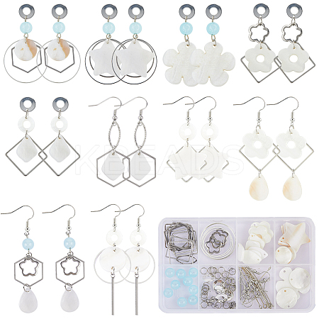 DIY Star & Flower Natural Shell Dangle Earrings Making Kit DIY-SC0025-13-1