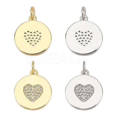 4Pcs 2 Colors Eco-Friendly Brass Micro Pave Cubic Zirconia Pendants ZIRC-BC0001-04-1