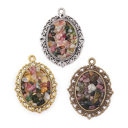 3Pcs 3 Colors Natural Multicolor Tourmaline Chip Pendants PALLOY-JF03037-1