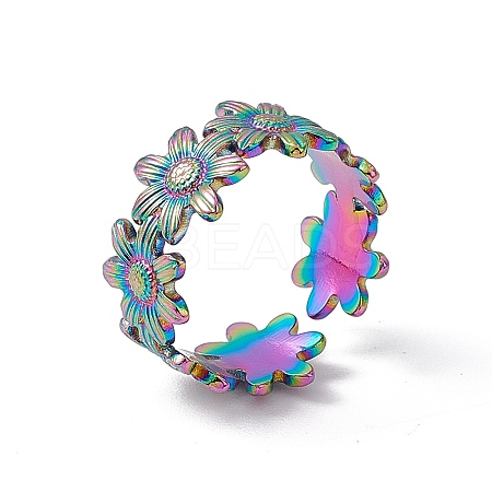 Ion Plating(IP) 304 Stainless Steel Ring Flower Wrap Open Cuff Ring for Women RJEW-C045-17M-1