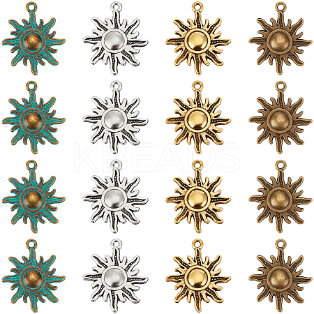 48Pcs 4 Colors Tibetan Style Alloy Sun Pendants TIBEP-SC0003-16-1