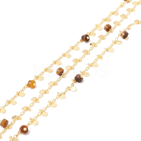 Natural Tiger Eye Column Beaded Chains CHC-K012-01G-01-1