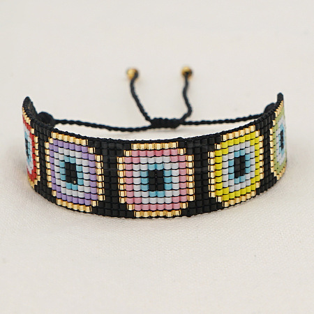 Handmade Evil Eye Glass Seed Bead Bracelets QL5198-2-1