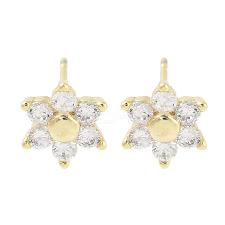 Brass Micro Pave Clear Cubic Zirconia Stud Earrings for Women EJEW-S217-E03-1