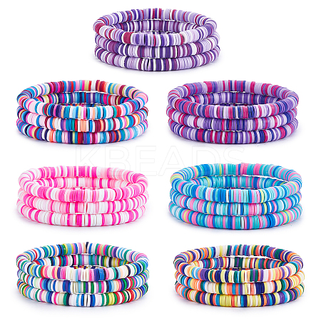 Handmade Polymer Clay Heishi Surfer Stretch Bracelets Set BJEW-SW00099-05-1