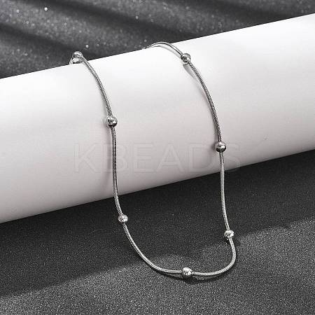 304 Stainless Steel Ball Round Snake Chain Necklaces NJEW-B131-02P-1