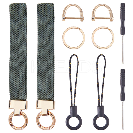 2 Sets Zinc Alloy Nylon Rubber Keychains KEYC-HS0001-12B-1